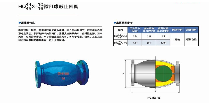 良工微阻球形止回閥HQ45X結(jié)構(gòu)圖